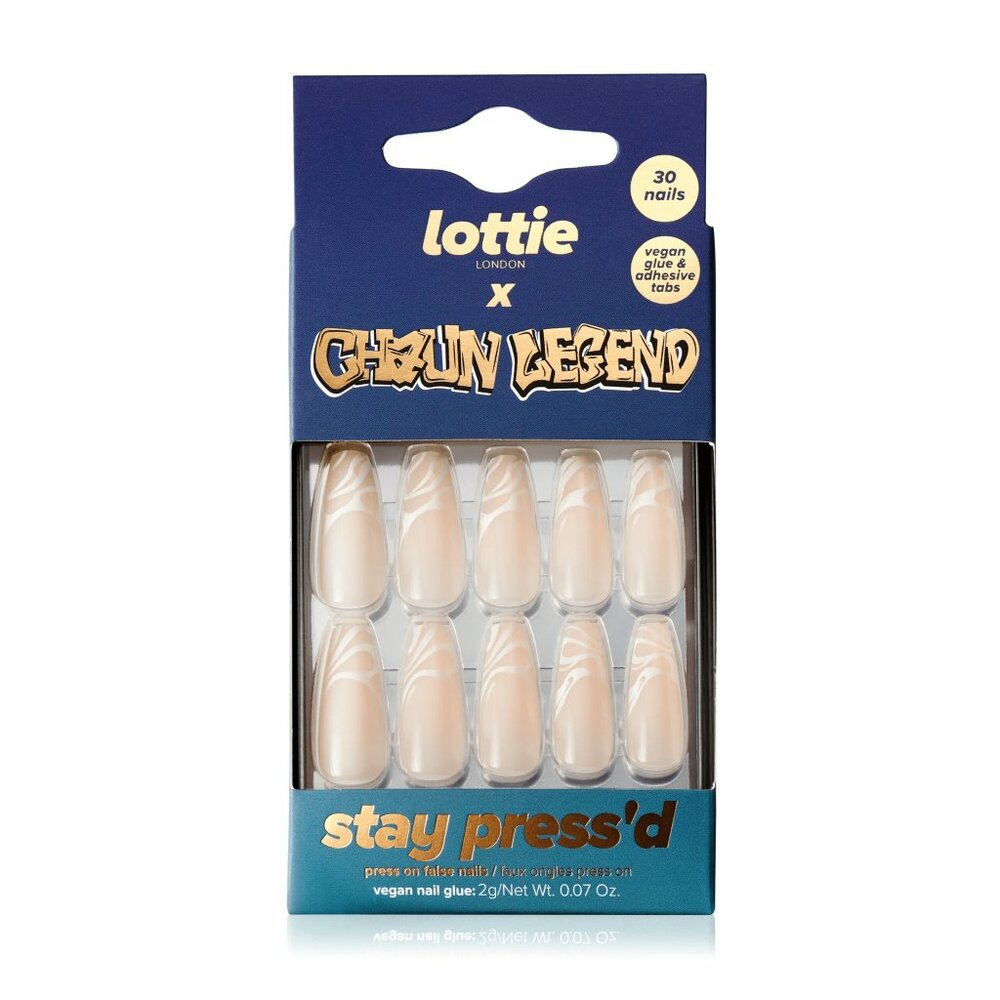 Lottie London x Chaun Legend Stay Press'd, Press On Nail Set, French Twist, 30 C